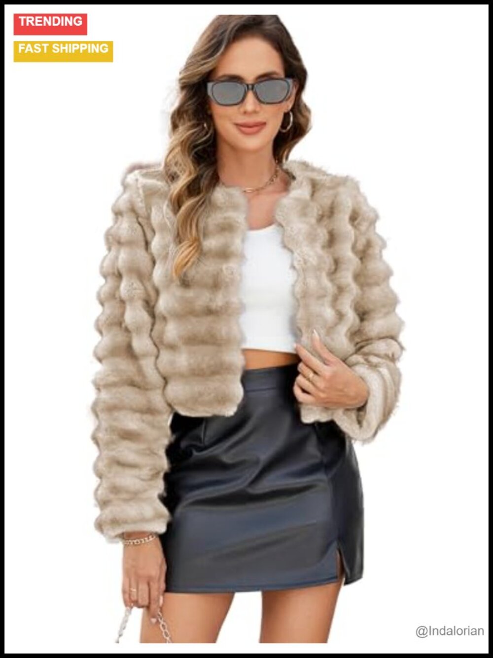 Women's Faux Fur Cropped Coat Fuzzy Long Sleeve Winter Jacket Open Front